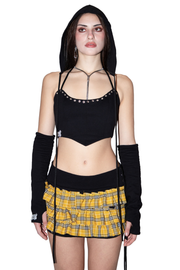 Corsetto nero felpato con occhielli