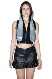 Gonna eco pelle con pizzo e denim