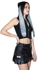 Gonna eco pelle con pizzo e denim