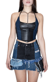 Corsetto patch ecopelle e denim