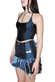 Corsetto patch ecopelle e denim