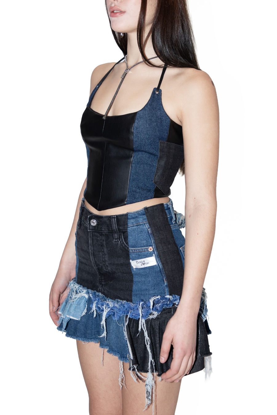 Corsetto patch ecopelle e denim