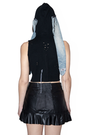 Gonna eco pelle con pizzo e denim