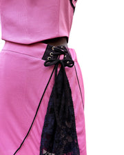 completo rosa con pizzo nero