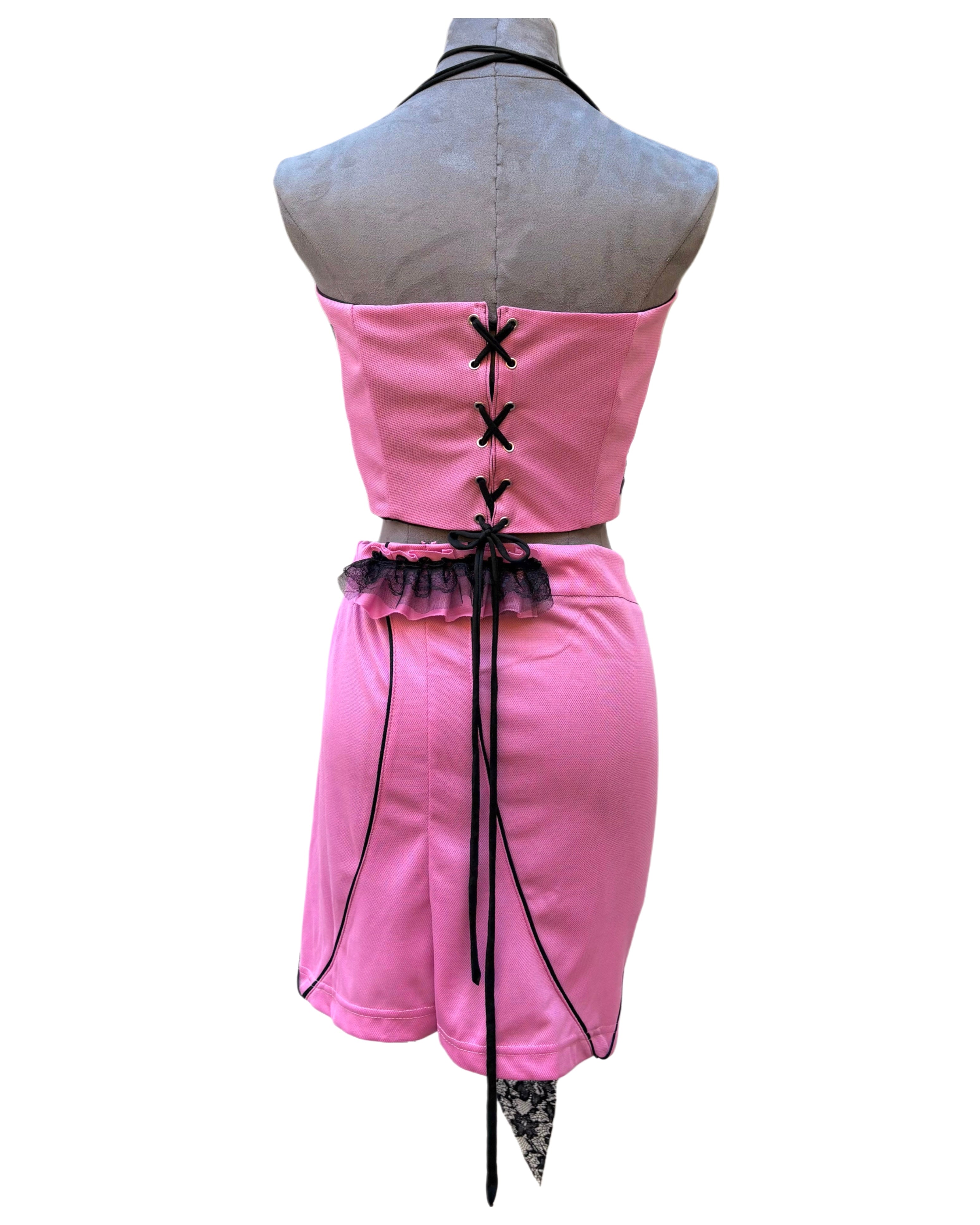 completo rosa con pizzo nero